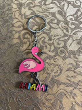Miami Keychain Florida Pink Flamingo Beach Party Pink